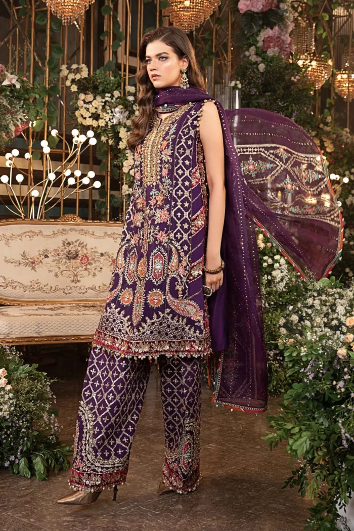 3 Piece Unstitched Embroidered Raw Silk Suit - Image 1